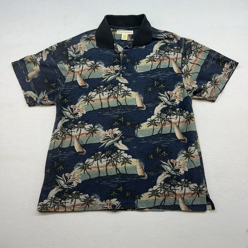 Vintage Munsingwear Mens Hawaiian Shirt Size Large Polo Island Short Sleeve